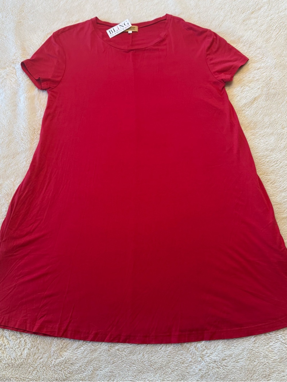 NWT PIKO 1988 Womens Large Red Swing Dress Short Sleeve Jersey Knit Pockets